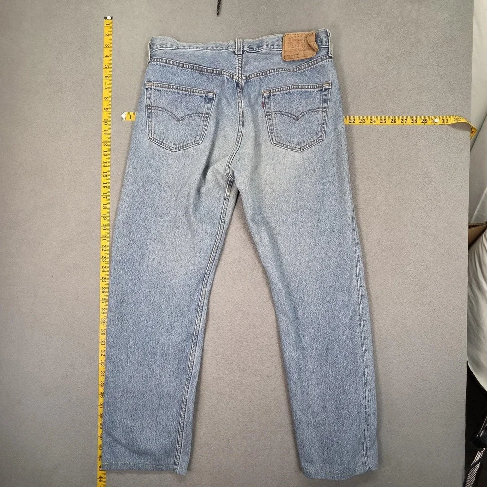 Vintage Levis 501 Jeans Mens Light Wash Straight Altered Hem USA 90s Fits 32x29
